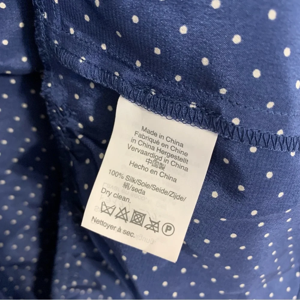 NWT J. Crew 100% Silk Peplum Top in Blue Polka Dot, Size 8
